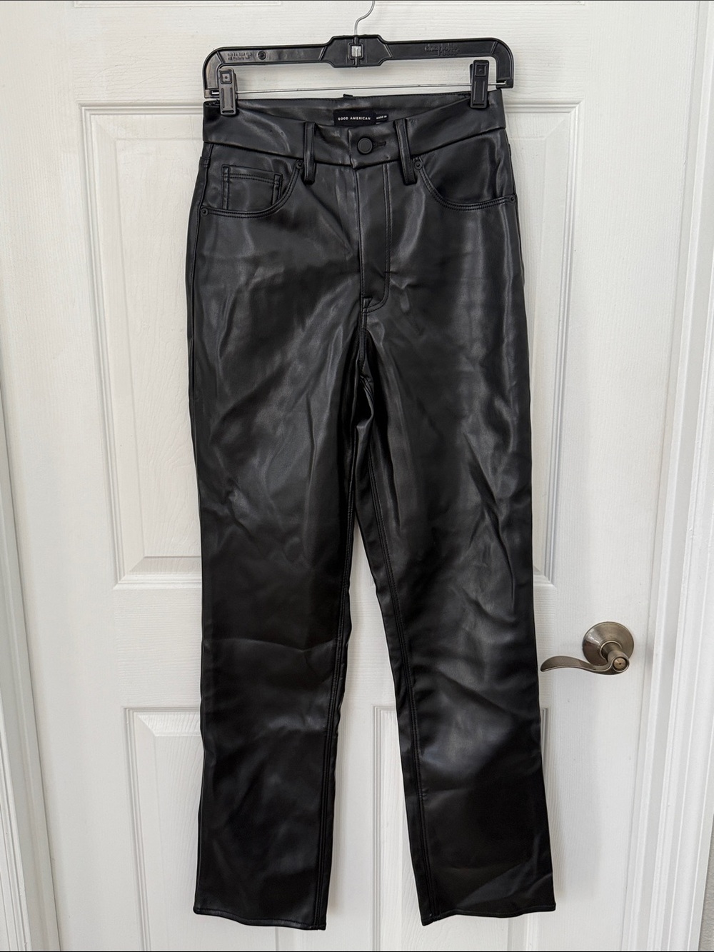 Good American women’s Black Faux Leather Straight-Leg Pants